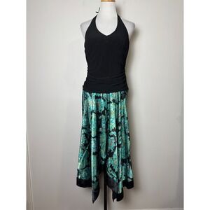 Vintage Y2K JBS Halter Handkerchief Hem Midi Dress 14 Satin Paisley Fairy Goth